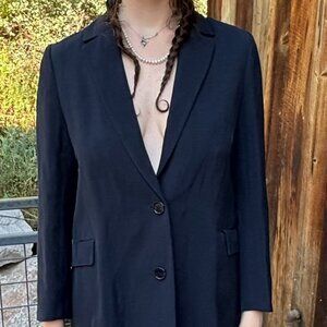 S Max Mara Navy Linen Long lined Blazer, Size 8